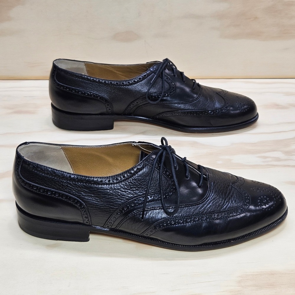 Stamati Mastroianni Black Leather Wingtip Brogue Oxfords Made in Italy 10 M